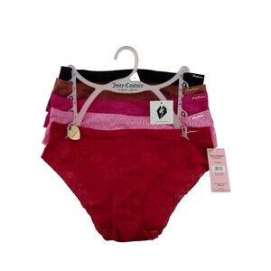 Juicy Couture Women's 5Pk. Y2K Cheeky Soft Lace Hipster Signature Logo Panties L